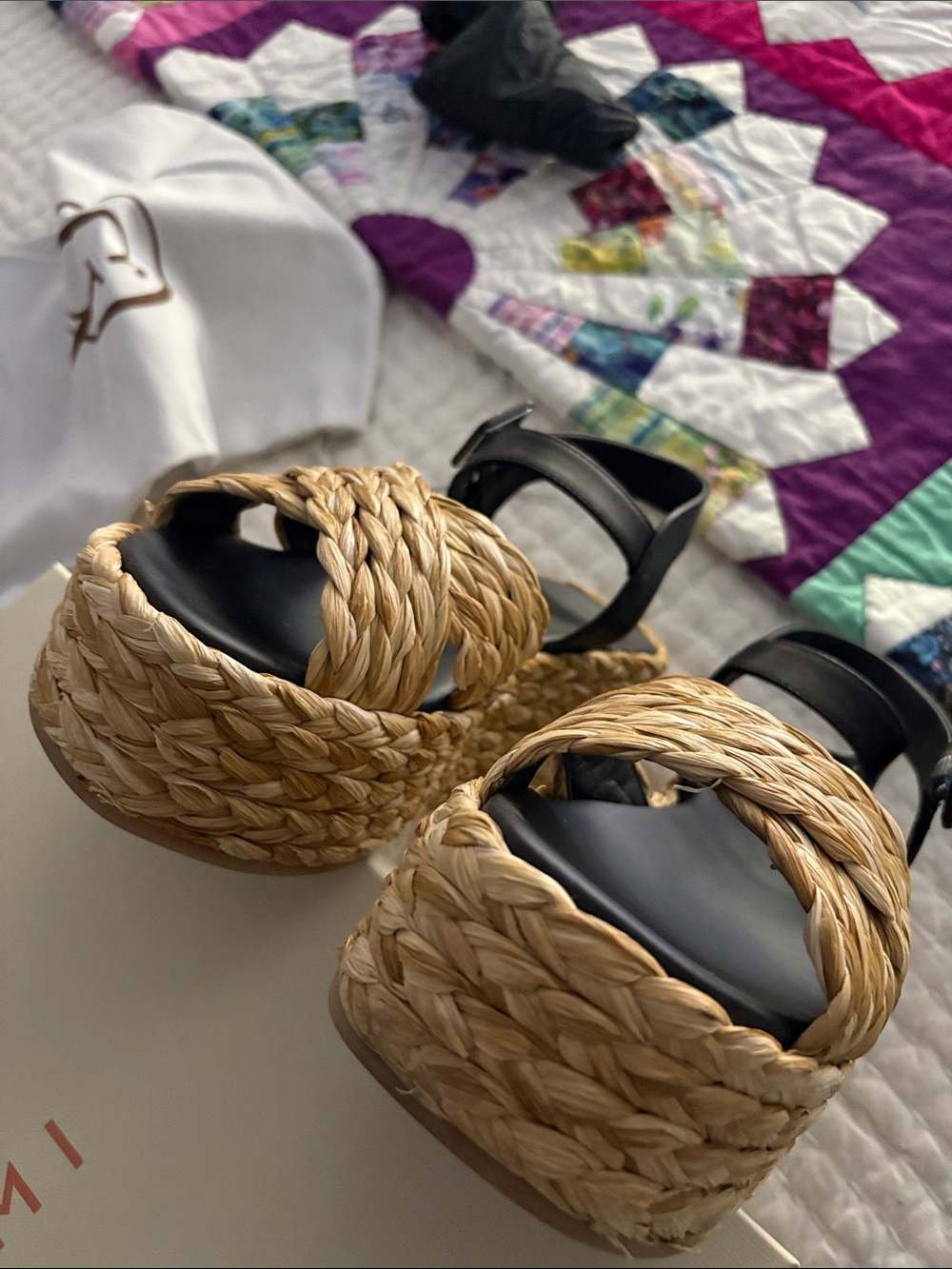 M. Gemi The Tessa Raffia Shoe. Natural raffia with black top and trim. - Picture 9 of 11
